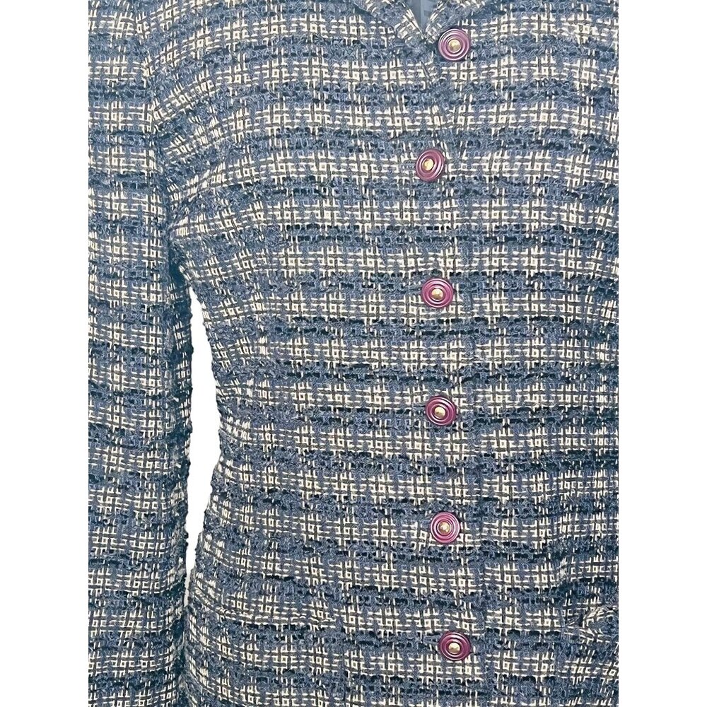 Vintage Carlisle Tweed Boucle Blazer Silk Blouse & Scarf 3 Pc Set Hong Kong Sz 6 - Picture 9 of 14